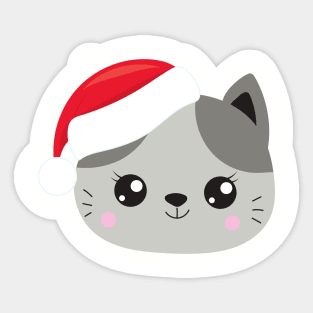 Christmas Cat, Cute Cat, Santa Hat, Cat With Hat Sticker